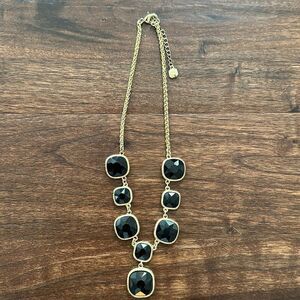 Signed Monet Beautiful Black Acrylic Bead Gold Tone Statement Necklace
